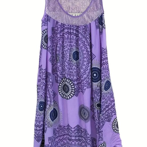 7X 6X 5X 4X Plus Size Tile Print Eyelet Embroidered Casual Tank Midi Dress - Picture 2 of 3